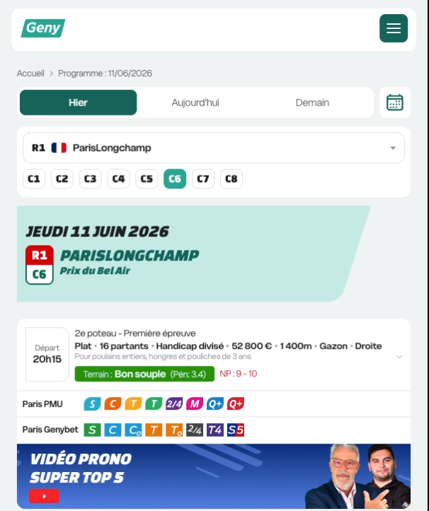 Partants et pronostics sur mobile